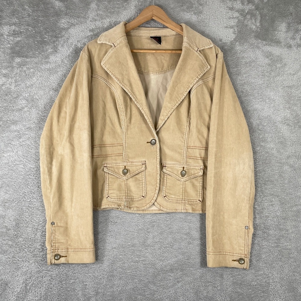 FUBU‎ Corduroy Jacket Womens Large Tan Western Streetwear Y2K 2000s Vintage